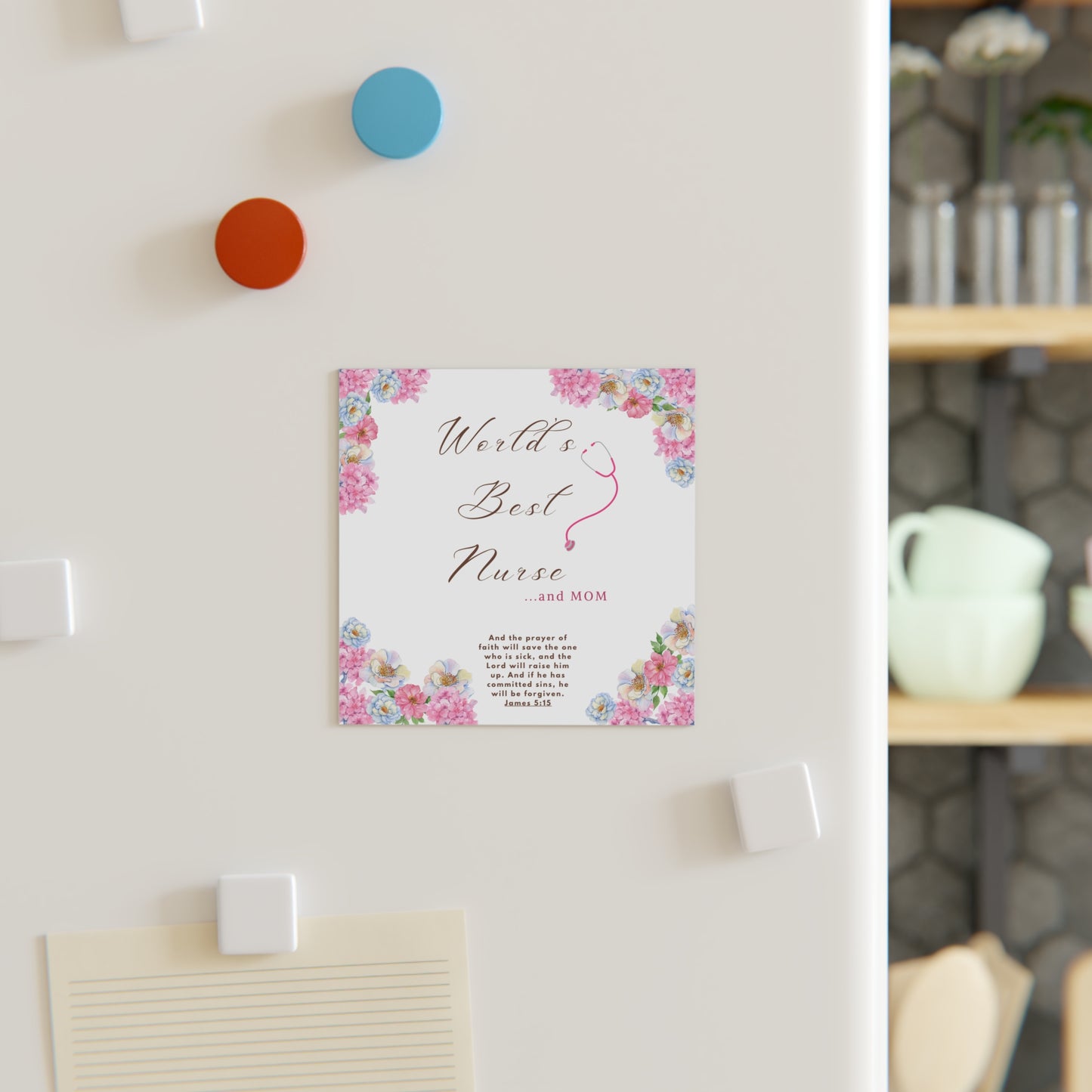 World's Best Nurse Square Magnet, Gifts for Nurses, Floral Nurse Decor, Mom Magnet, Inspirational Magnet
