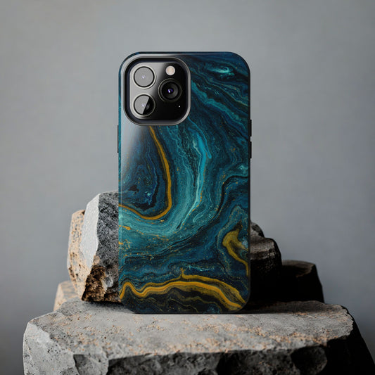 Blue and Gold Marble Tough Phone Case