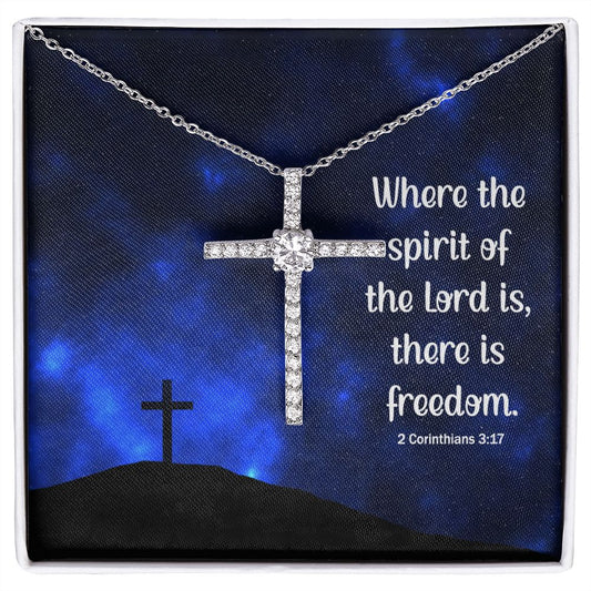 2 Cor 3:17 Crystal Cross Necklace