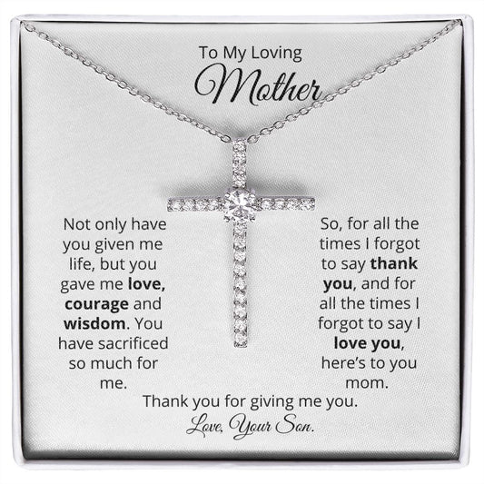 To My Loving Mother - Thank You - CZ Cross Necklace