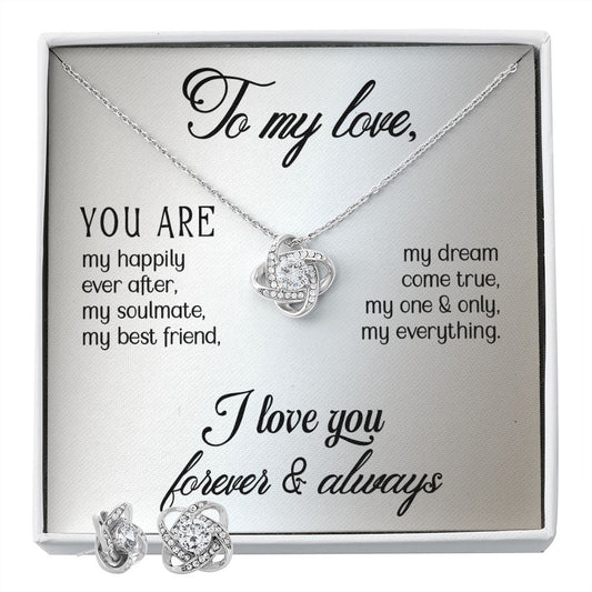 To My Love - Happily Ever After - Love Knot Earring And Necklace Set