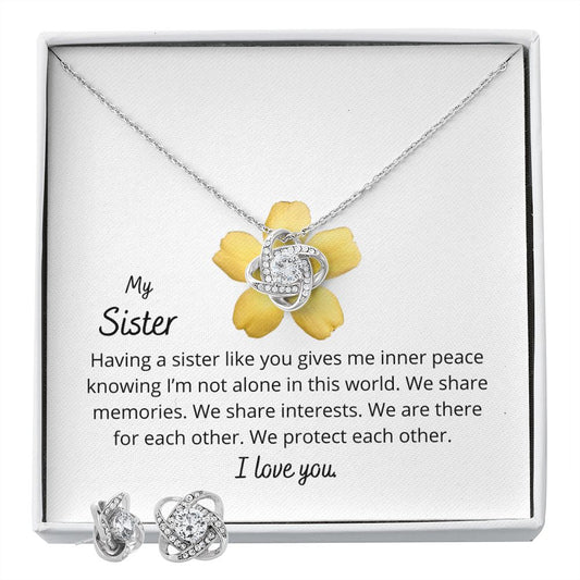 To My Sister - Memories - Love Knot Earring & Necklace Set