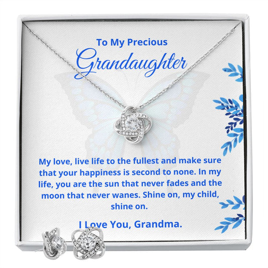 To My Granddaughter - Precious - Love Knot Earring & Necklace Set