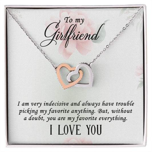 To My Girlfriend - My Favorite Everything - Interlocking Hearts White & Gold Necklace