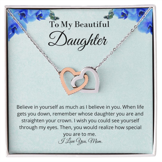 To My Beautiful Daughter - Happiness - Interlocking Hearts Necklace