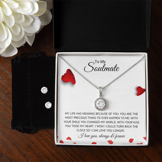 To My Soulmate - Forever - Eternal Hope Necklace and Cubic Zirconia Earring Set