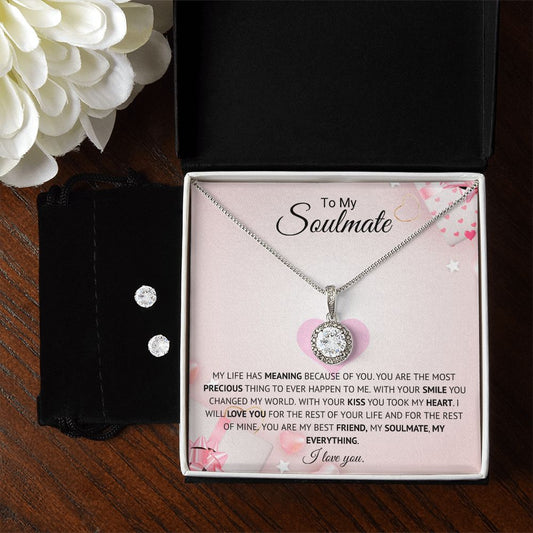 To My Soulmate - My Heart - Eternal Hope Necklace and Cubic Zirconia Earring Set