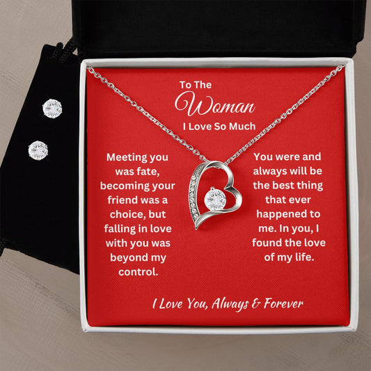 To The Woman I Love So Much - Forever Love Necklace and Cubic Zirconia Earring Set