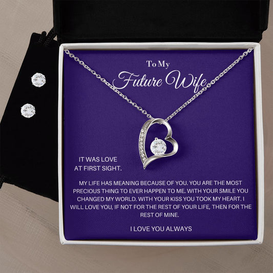 To My Future Wife - Your Smile -  Forever Love Necklace and Cubic Zirconia Earring Set