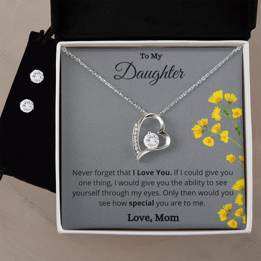 To My Daughter - My Flower - Forever Love Necklace and Cubic Zirconia Earring Set