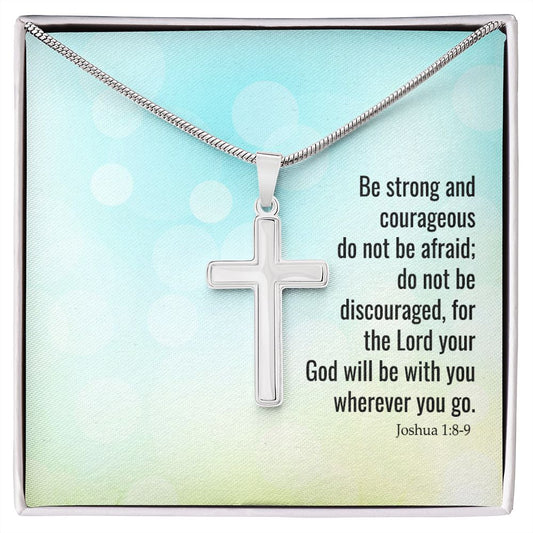 Joshua 1:8-9 Stainless Cross Necklace