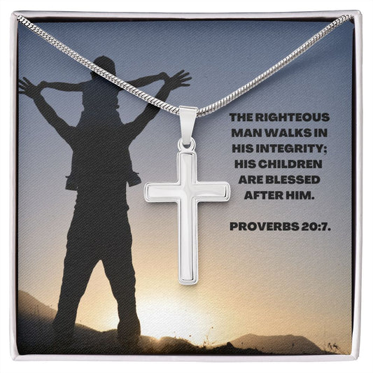 Proverbs 20:7 - Stainless Steel Cross Necklace